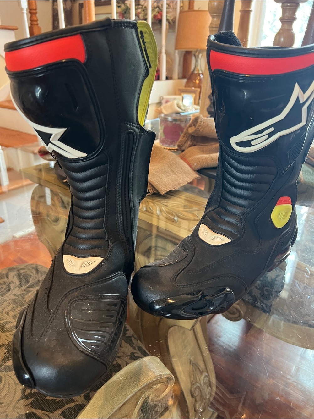 Alpinestars Black Racing Boots with Red and Yellow Accents